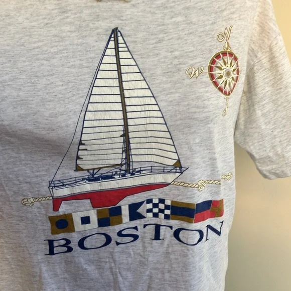 Vintage 80s 90s Single Stitch Boston Sailboat T-Shirt - Picture 2 of 8